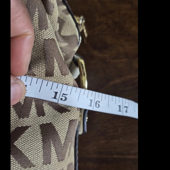 Michael Kors Handbag Bedford Women Medium Logo Satchel Jacquard Beige - Picture 6 of 14